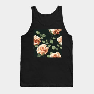 Vintage Blush Brown Roses on Dark Background Tank Top